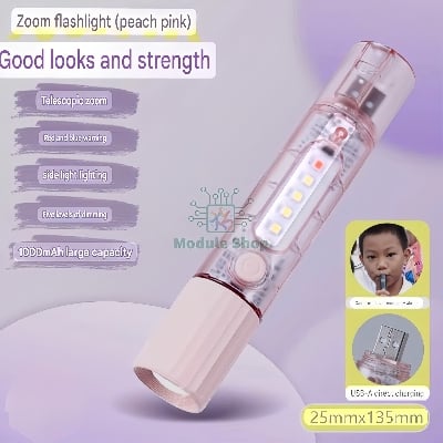 Picture of Multifunctional Powerful LED Torch High-Intensity Flashlight with Telescopic Zoom USB Rechargeable Portable Flashing Brigantines Control Red Blue Traffic Signal Functionfor Home Use, Emergency Use and Students 