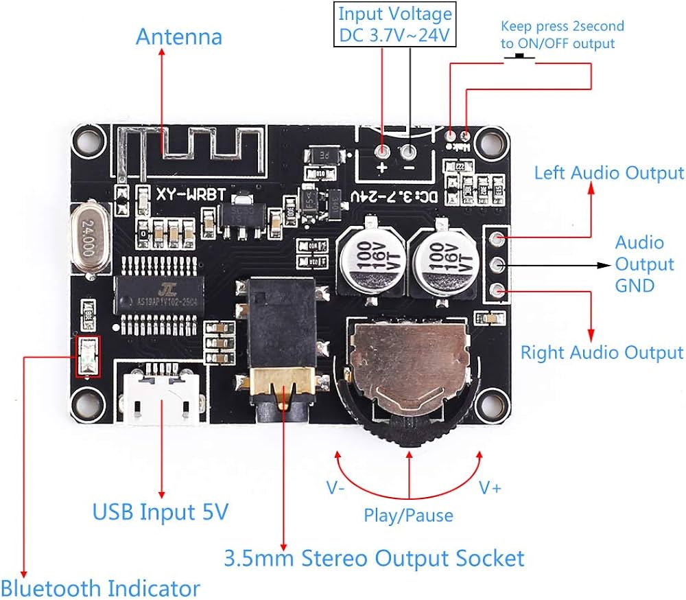 Picture of XY-WRBT Bluetooth 5.0 Bluetooth Audio Receiver Board MP3 lossless decoder board Wireless Stereo Music Module Replace XH-M139 TDA2030 Black