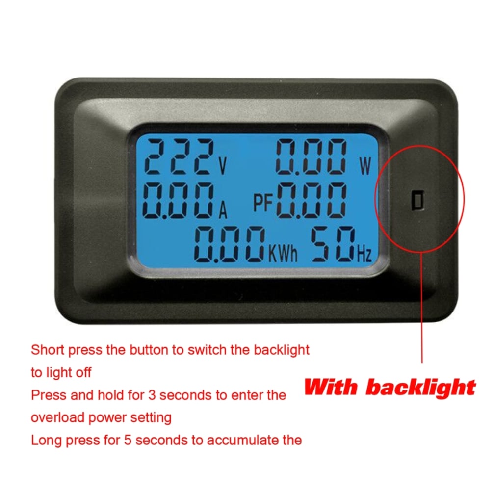 Picture of AC 22Kw 50~300V 0~100A 45~65Hz Digital AC Volt Current Capacity Time Temperature Power Energy Monitor Meters Tester Detector 