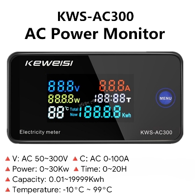 Picture of AC 30Kw 50~300V 0~100A 45~65Hz Digital AC Volt Current Capacity Time Temperature Power Energy Monitor Meters Tester Detector 