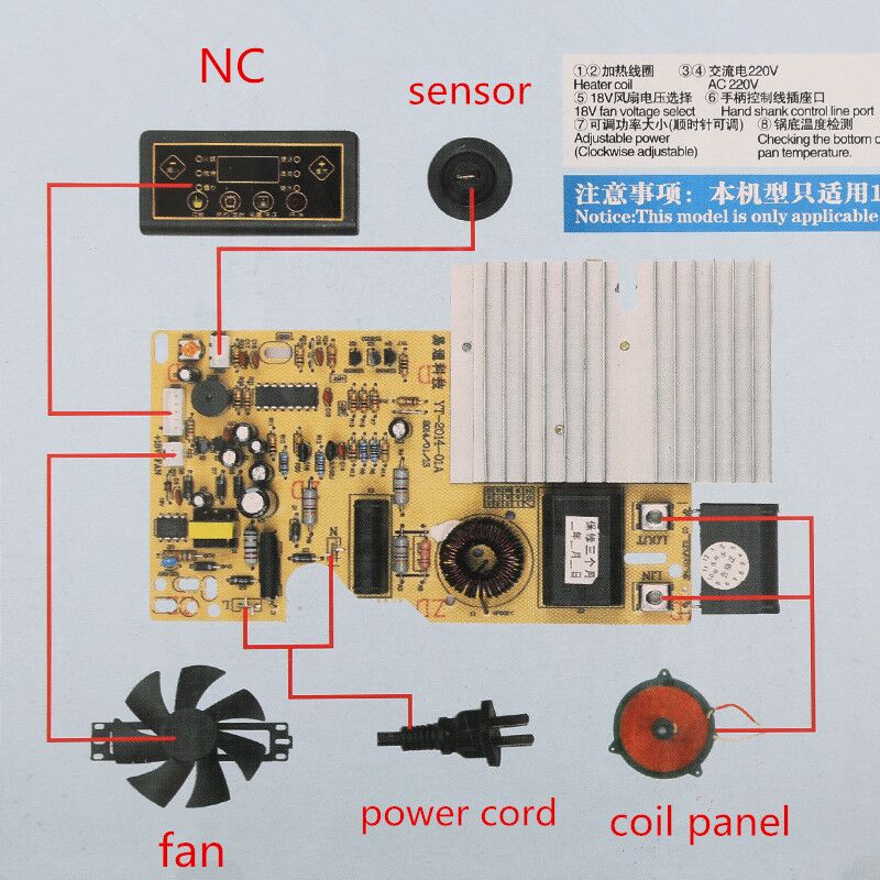 Picture of Universal Induction Cooker Control Board A+ is Push Button Type & M7 D008 D003 Touch Type Control Circuit Board with Control Display AC 220V 2200W Adjustable Temperature Watt Timer Control Recipe Manu Display Similar Suoer Sonshongilc SCL-D008 SCL-D003 