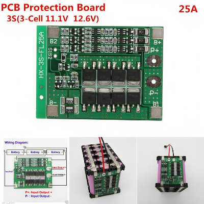 Picture of BMS 3S 25A 12.6V Li-ion 18650 Battery Management System PCM battery protection board with balance for li-ion lipo battery cell pack - Multi Plug 