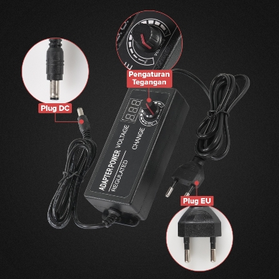 Picture of Adjustable Power Adapter 3V-24V 5A with LED Voltmeter 24V Variable Power Supply For 775 DC Motor  LED Monitor Audio Amplifier DC Water Pump - Multi Plug - Multi Plug 