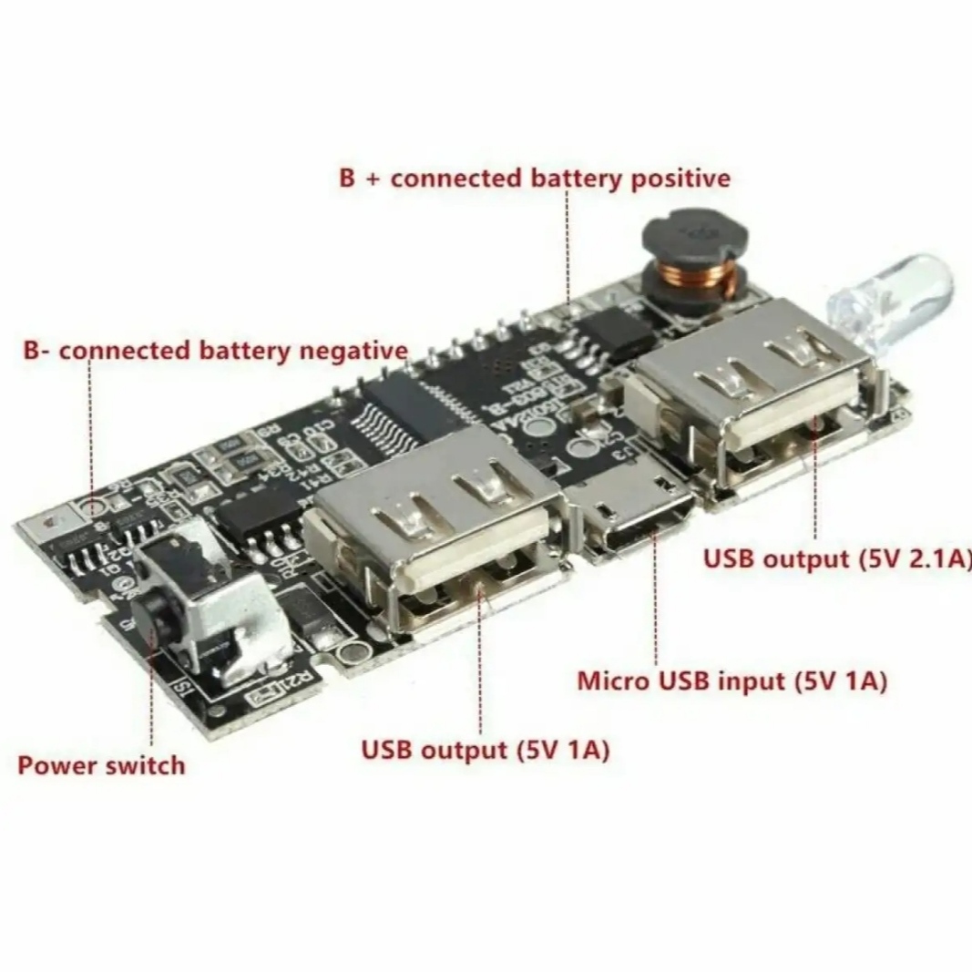 Picture of Digital Power Bank Circuit 5V 2A LCD Display 2 USB Output Micro USB Charging Port LED Torch use 8x18650 Li-ion Battery 