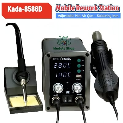 Picture of Mobile Phone Soldering Rework Station Hot Gun With Lead Free Soldering Iron Station & Dual LED Digital Display Adjustable Temperature & Air Flow similar Koocu Baku Active One-Stop 886D+ 8586D Kada 8586D 