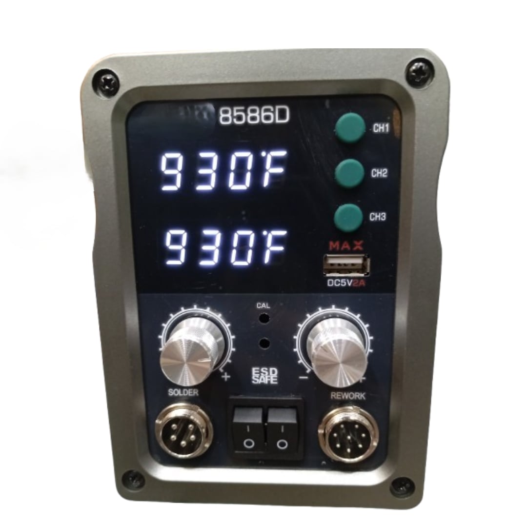 Picture of Mobile Phone Soldering Rework Station Hot Gun With Lead Free Soldering Iron Station & Dual LED Digital Display Adjustable Temperature & Air Flow similar Koocu Baku Active One-Stop 886D+ 8586D Kada 8586D 
