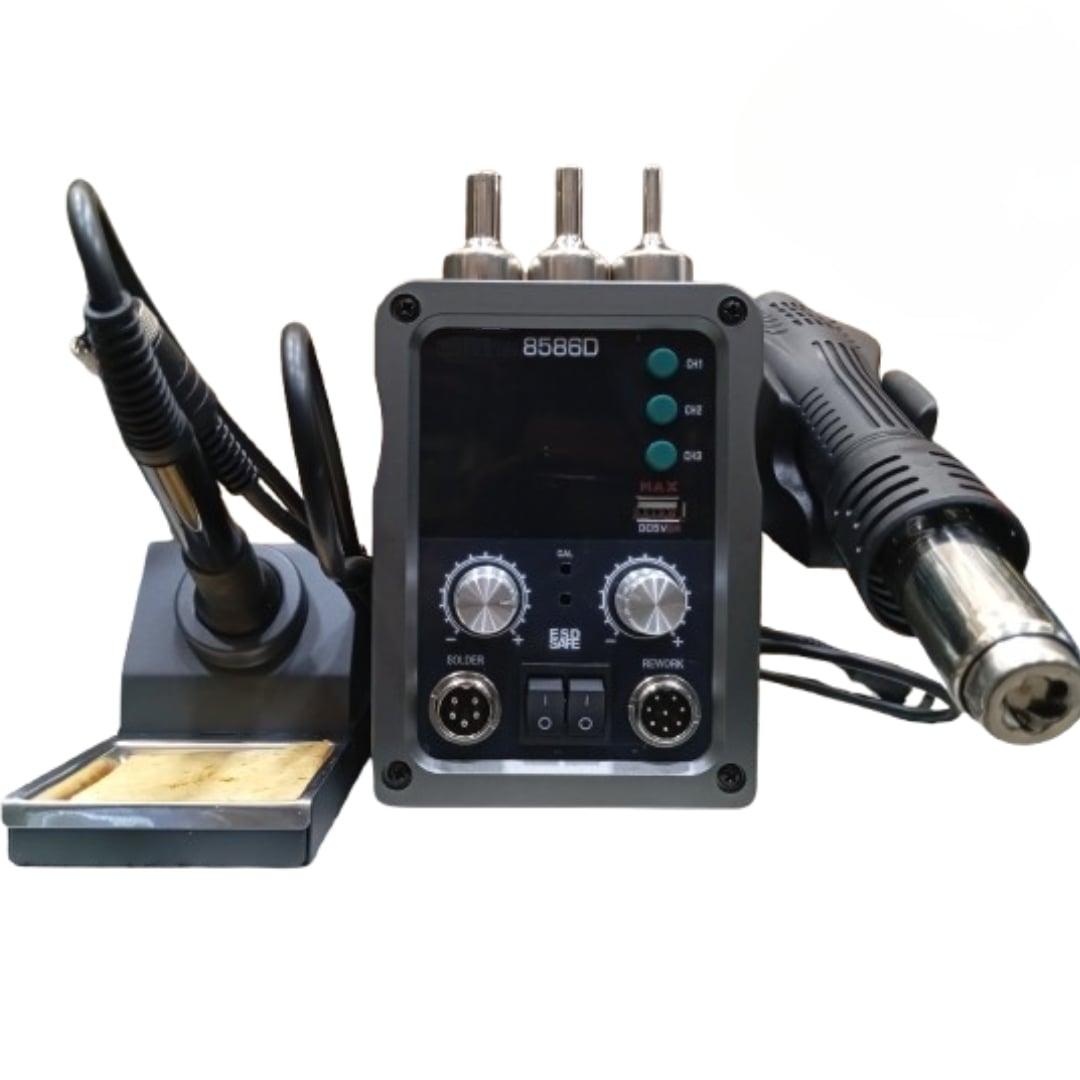 Picture of Mobile Phone Soldering Rework Station Hot Gun With Lead Free Soldering Iron Station & Dual LED Digital Display Adjustable Temperature & Air Flow similar Koocu Baku Active One-Stop 886D+ 8586D Kada 8586D 