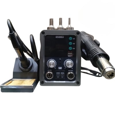Picture of Mobile Phone Soldering Rework Station Hot Gun With Lead Free Soldering Iron Station & Dual LED Digital Display Adjustable Temperature & Air Flow similar Koocu Baku Active One-Stop 886D+ 8586D Kada 8586D 