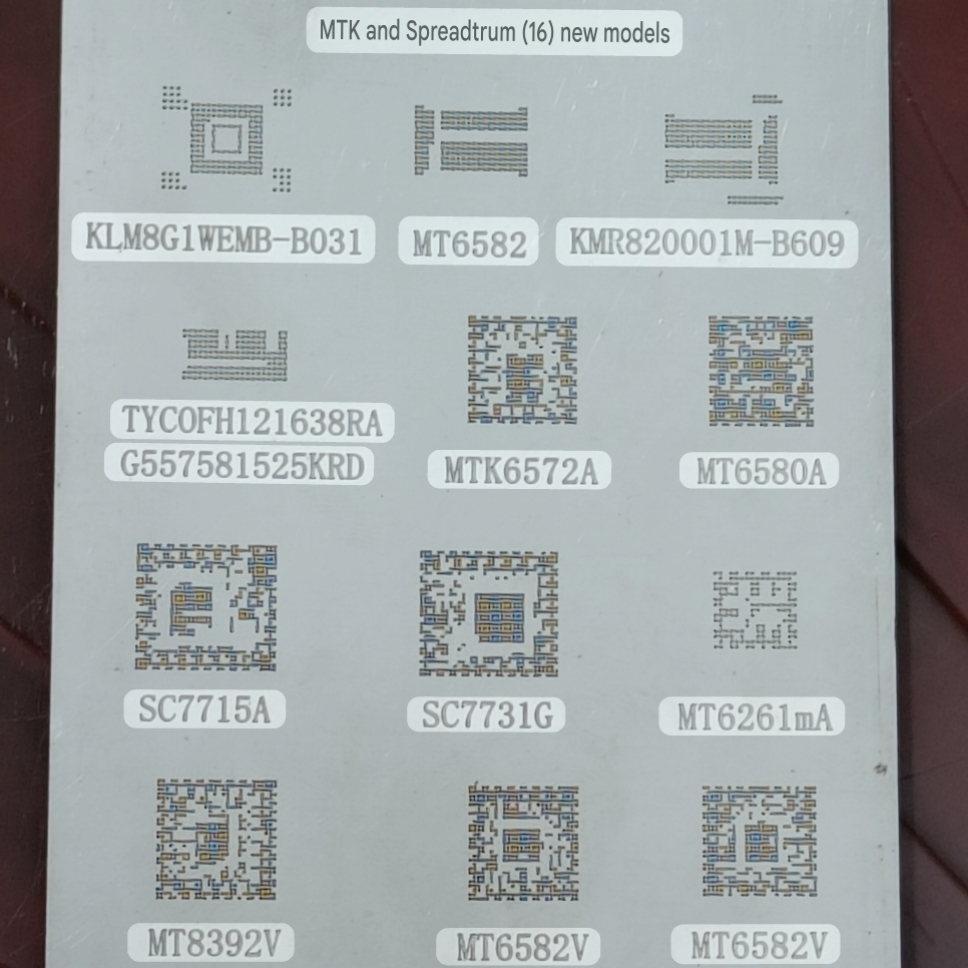 Picture of A97 Universal IC Reballing Sheet BGA Stencils for Samsung HTC Huawei Android Button Mobile Directly Heated Mediatek MTK Spreadtrum Ram Rom Power Management Chip RF Transceiver GSM GPRS SoC Reballing Stencils Kit 