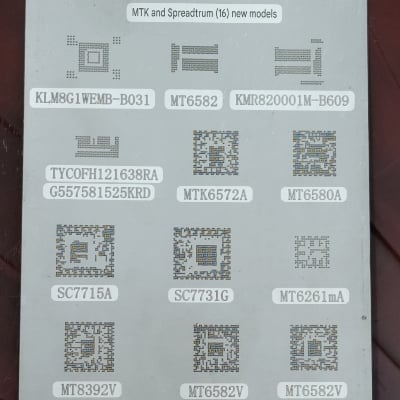 Picture of Universal IC Reballing Sheet BGA Stencils for Samsung HTC Huawei Android Button Mobile Directly Heated Mediatek MTK Spreadtrum Ram EMMc Power Management Chip RF Transceiver GSM GPRS SoC Reballing Stencils Kit A97 Similar A100 A99 A98 