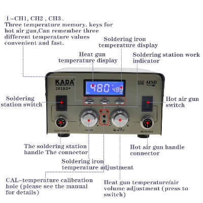Picture of Dual Display Double digital display 2 IN 1 Hot Air Gun ESD Soldering Station LED Digital Desoldering Station Upgrade kada-2018D+ 