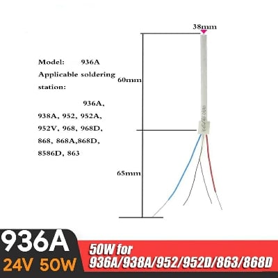 Picture of 936A Hot Gun Iron Ceramic Heater Four-Wire Heating Element for GORDAK 952 868 863 series soldering station soldering iron handle 24V 50W