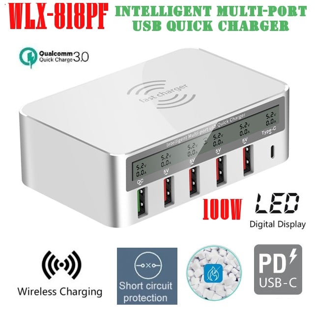 Picture of WLX-818PF - 6 USB Intelligent LED Fast Wirelesss Charging Station 100W Universal