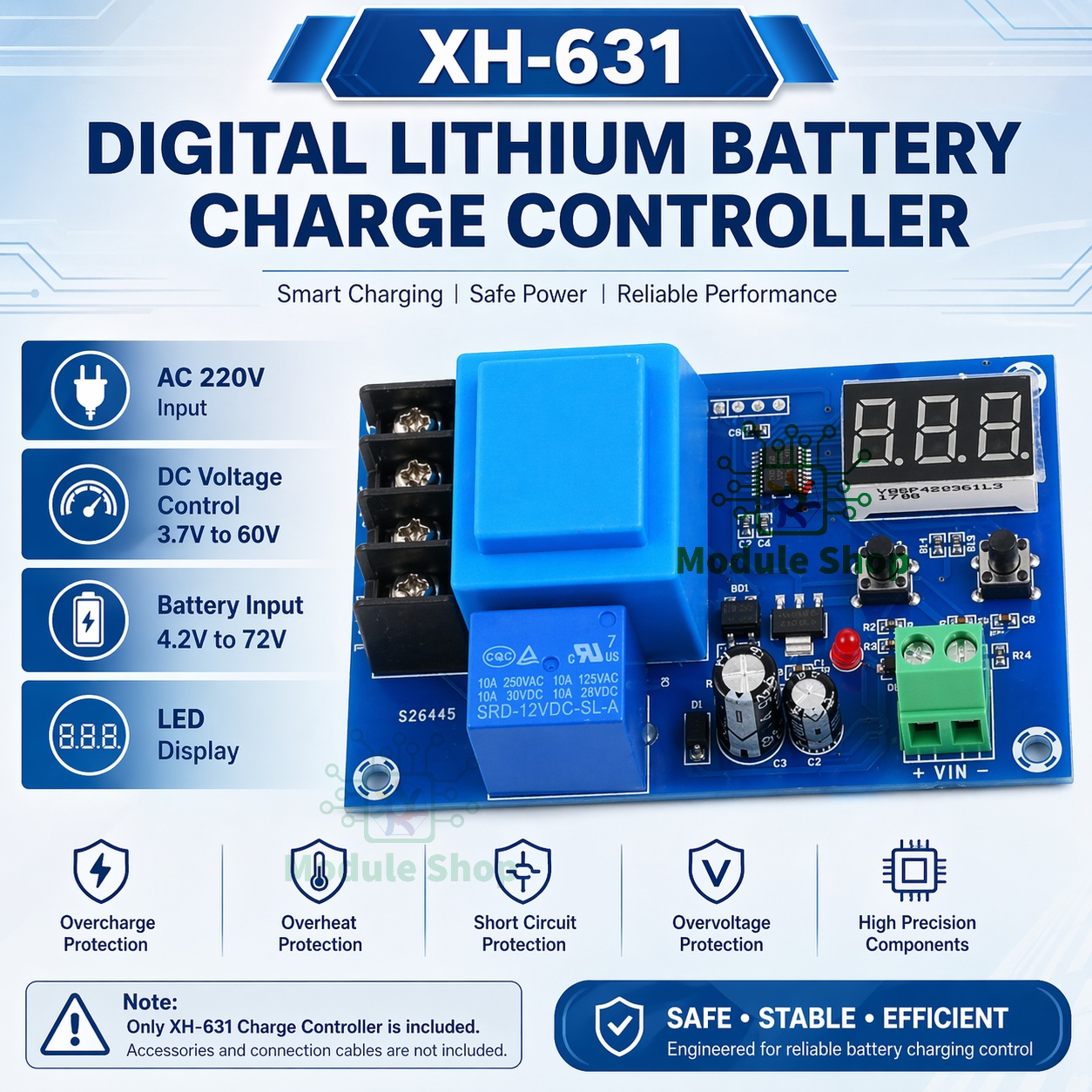 Picture of Digital Display Battery Charge Control Module Self Power Adjustable 12V-72V Battery Upper & Lower Cut Protection Board Similar XH-M602 XH-M633 XH-M631 