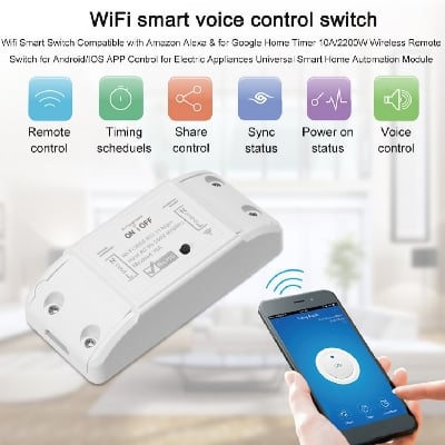 Picture of Wifi Smart Light Switch Module 10A Support 1 Way Control Smart Home Automation Timer Count Down Schedule ON OFF Functions Works with Smart Life Alexa Google Home Tuya Voice 