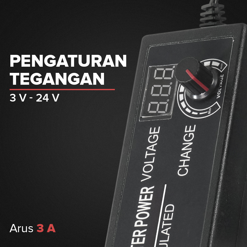 Picture of Universal Adjustable AC/DC Switching Power Adapter 3V to 24V 3A with LED Voltage Display EU Plug 