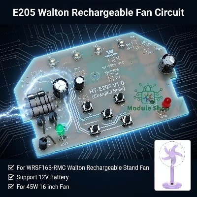 Picture of HT-E205 Walton Rechargeable Stand Fan Circuit Board LED Function 12V 45W 16 inch Fan Driver Board Replacement Parts of WRSF16B-RMC 