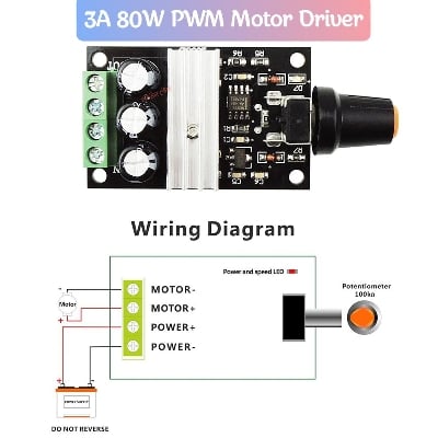 Picture of 6V 12V 24V 28V 3A 80W DC Motor Speed Controller PWM Adjustable Variable Speed Switch DC Motor Drive 