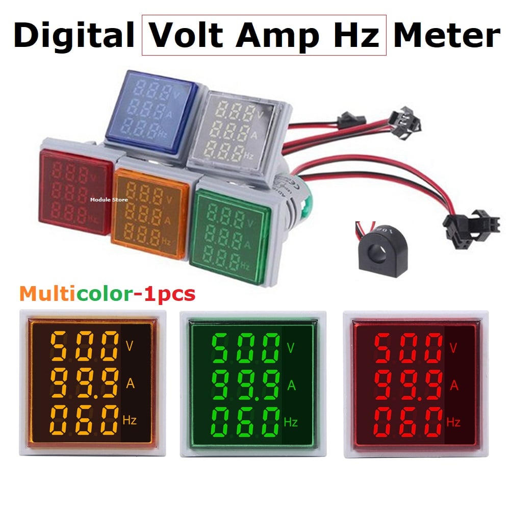 Picture of Digital AC Volt AMP Hz Meter Measure and Display AC Voltage Current and Frequency 22mm Panel Meter Multicolour