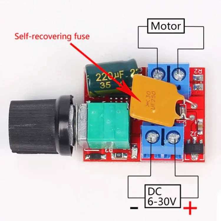 Picture of Mini DC Motor PWM Speed Controller Module Speed Control Switch LED Dimmer 90W DC 