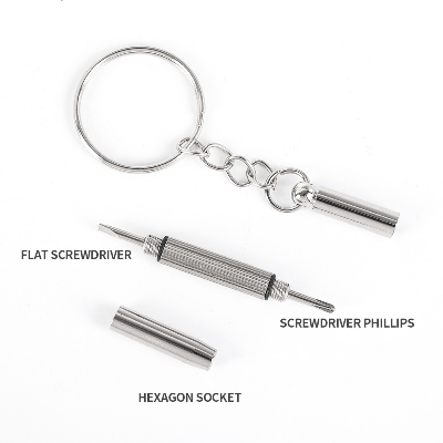 Picture of 3 in 1 Aluminum Steel Eyeglass Screwdriver Sets with Keychain Screwdrivers for Sunglass Glasses Watch Repair Tool Kits 