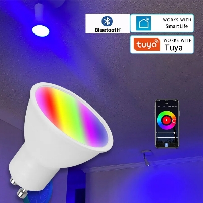 Picture of GU10 Smart LED Bulb Compatible With Alexa Google Siri 5W 2700K-6500K Dimmable Wi-Fi Light Bulbs Music Timer RGBCW Color Changing GU10 5W RGB Bluetooth