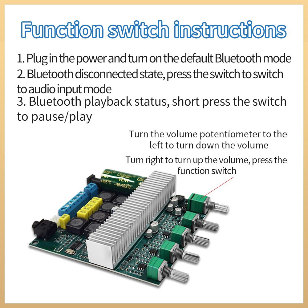 Picture of CA-3169B 2.1 Channel 2 x TPA3116 32 Pin Flagship Audio Chip Subwoofer Amplifier Board High Power Bluetooth Audio Amplifier Board 50W+50W+100W 12V~24V 10A Multicolor