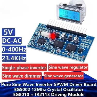 Picture of 5V DC-AC Pure Sine Wave Inverter SPWM Driver Board EGS002 12Mhz Crystal Oscillator EG8010 + IR2113 Driving Module LCD EG8010 + LCD