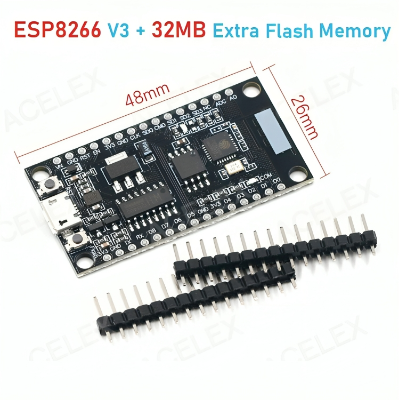 Picture of NodeMCU V3 Lua WIFI module integration of ESP8266 + Extra memory 32M Flash USB-serial CH340G 