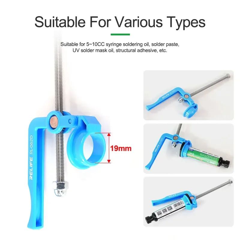 Picture of Relife RL-062D 5cc-10cc Manual Glue Gun Solder Paste Welding Oil Needle Barrel Extruder Glue Gun Propulsion Push Rod Multicolor