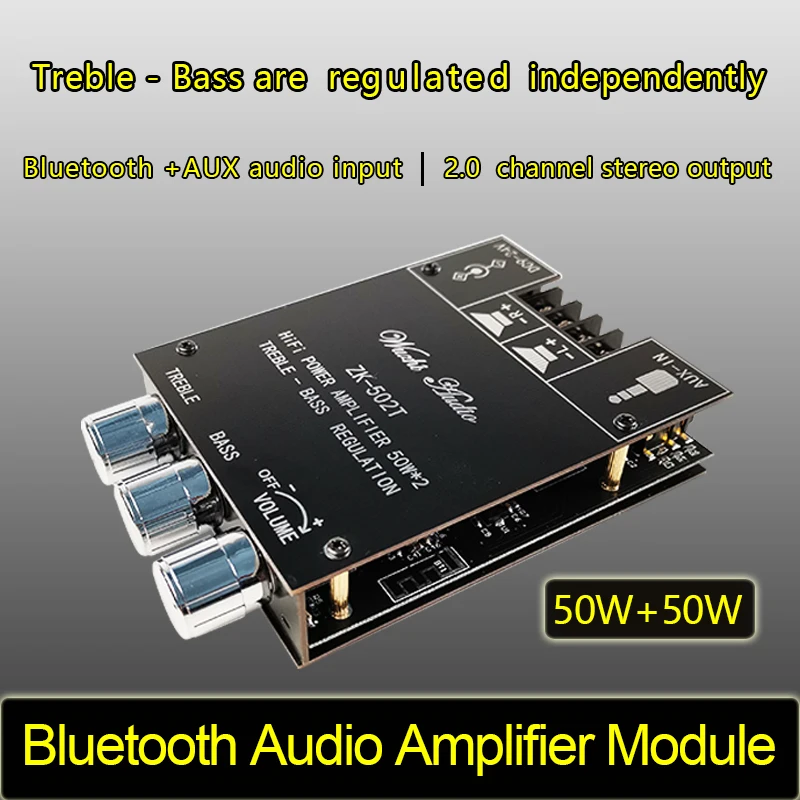 Picture of ZK-502T TPA3116D2 Bluetooth-compatible 5.0 Subwoofer Amplifier Board 2.0 Channel High Power Audio Stereo 2*50W Bass AMP Black