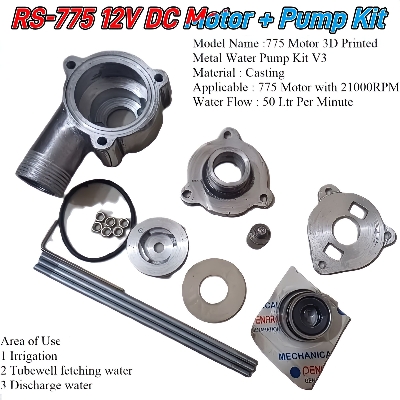 Picture of DC 775 Motor 18-24 Volt 21000 Rpm Front Ball bearing+V4 Metal Pump Kit-Water Flow 50/60 Litre Per Miniute 