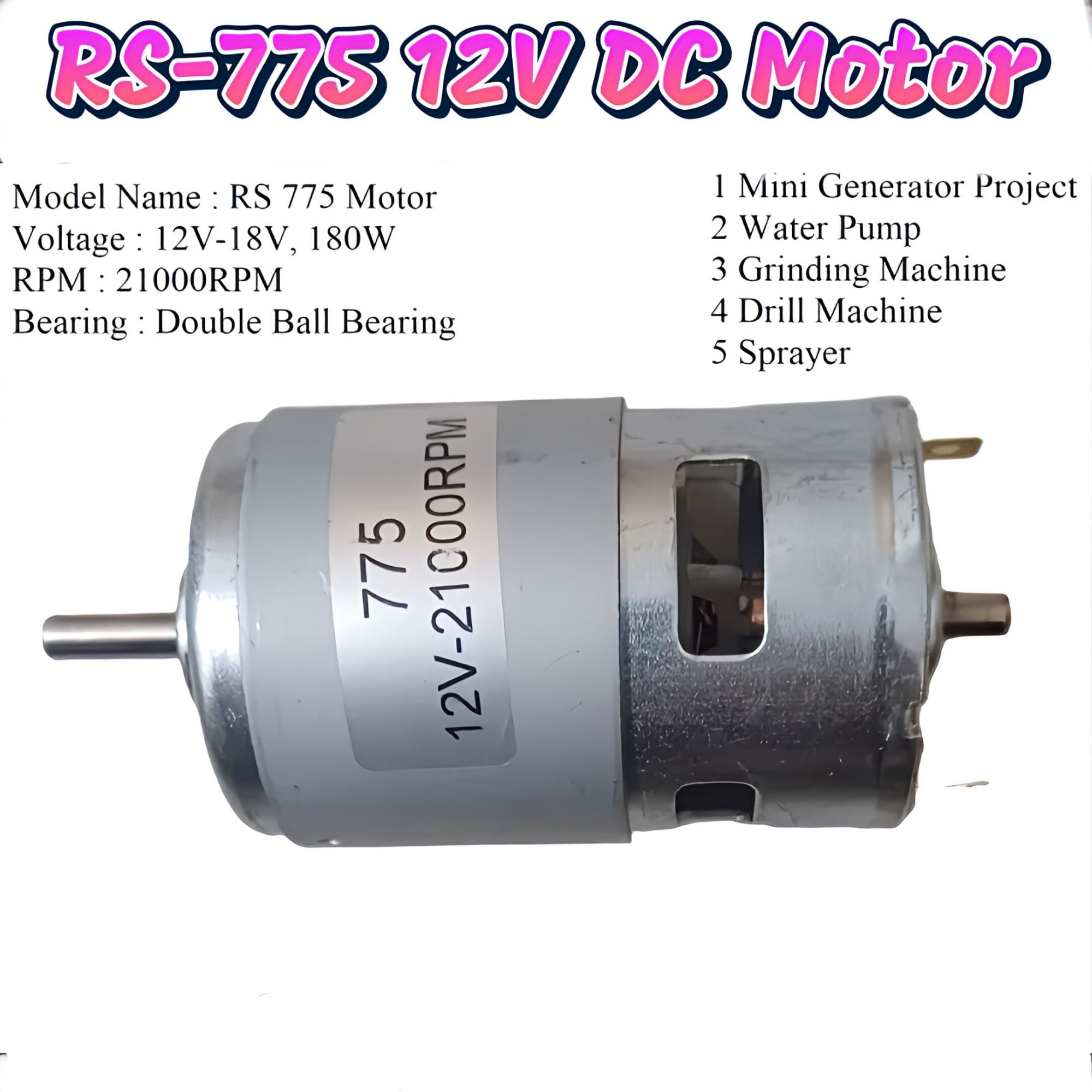 Picture of DC 775 Motor 18-24 Volt 21000 Rpm Front Ball bearing+V4 Metal Pump Kit-Water Flow 50/60 Litre Per Miniute 