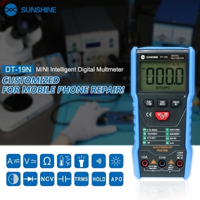 Picture of SUNSHINE DT-19N Mini Smart Intelligent Digital Multimeter LED Torch True RMS APO Hold  Born for Mobile Phone Repairing & Servicing 