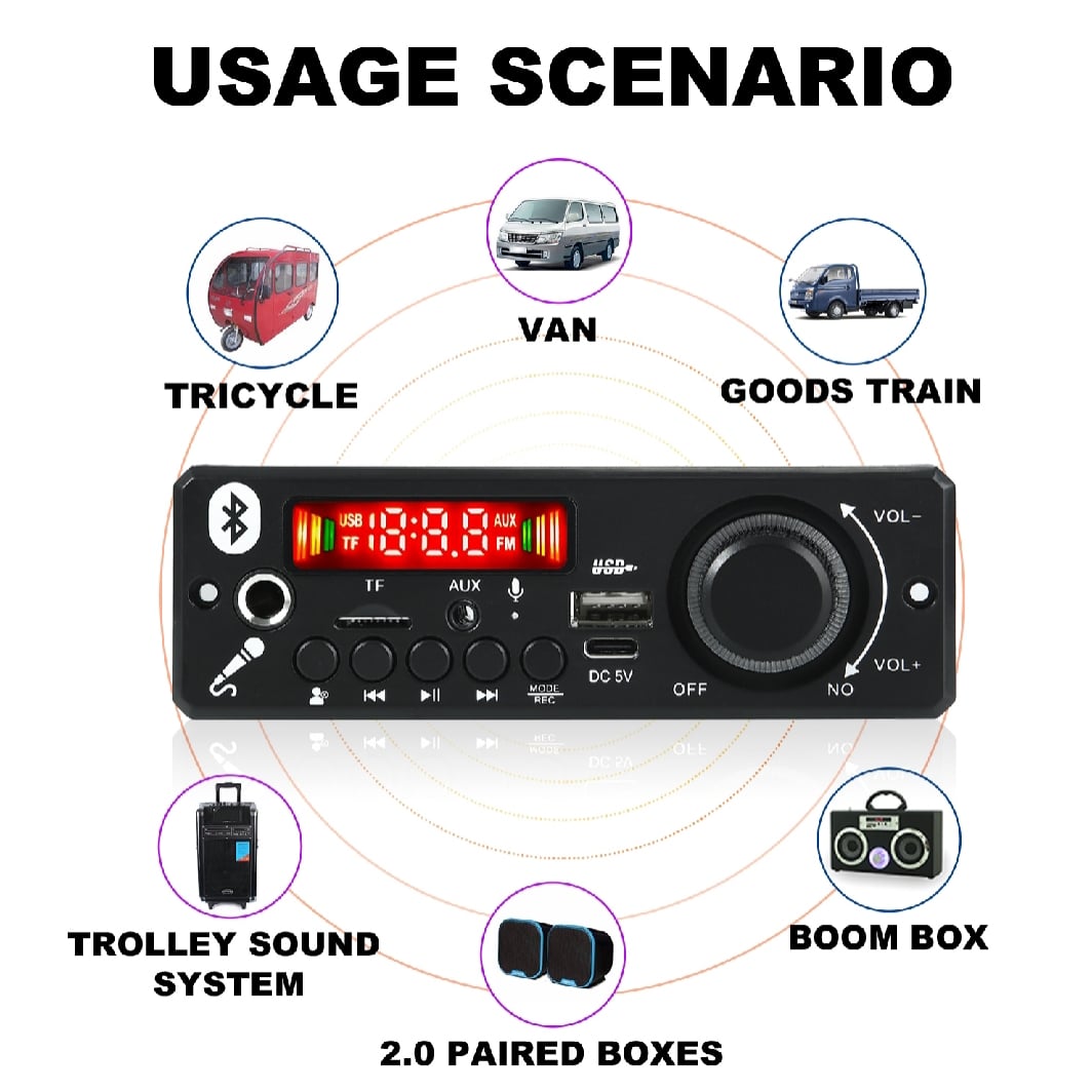 Picture of 6W Amplifier DC 5V MP3 WMA
Decoder Board Bluetooth 5.0 Audio Module USB TF Radio Wireless FM Receiver 2*3W MP3 Player For Car Multicolor