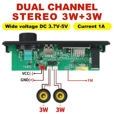 Picture of 6W Amplifier DC 5V MP3 WMA
Decoder Board Bluetooth 5.0 Audio Module USB TF Radio Wireless FM Receiver 2*3W MP3 Player For Car Multicolor