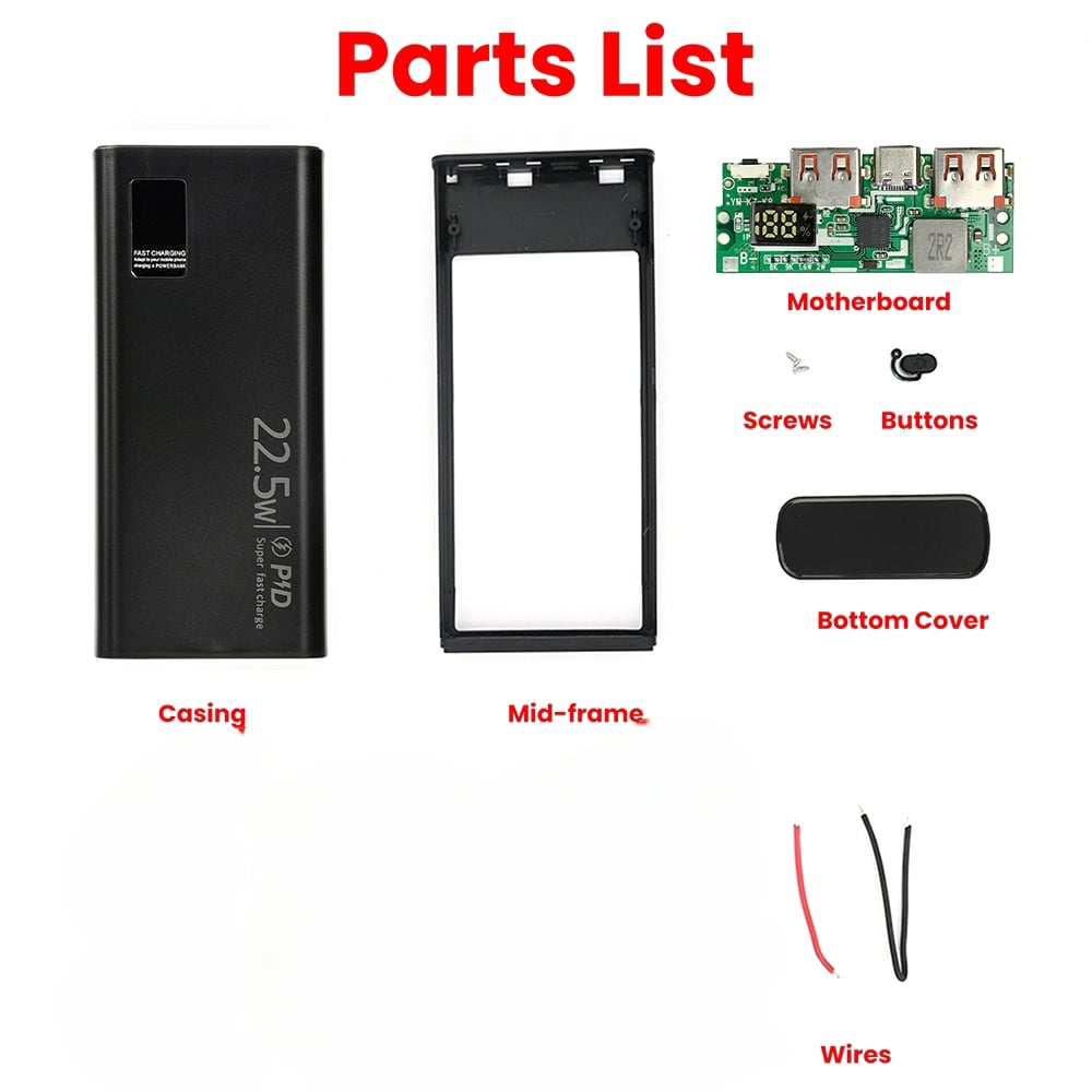 Picture of Ultra-big Capacity DIY Power Bank Shell 5V 9V 12V 5A USB PD 22.5W Type-C Super-Charge VOOC Battery Cells Multicolor
