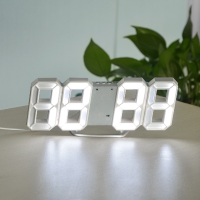 Picture of 3D LED Digital Clock Electronic Table Clock Alarm Clock Wall Glowing Hanging Clocks White
