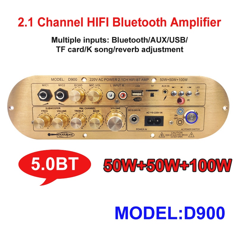 Picture of D900 High-Power Home Amplifier with Imported IC for Bluetooth Board 2x50W+100W 2.1 Channel High and Low Tone Subwoofer Black