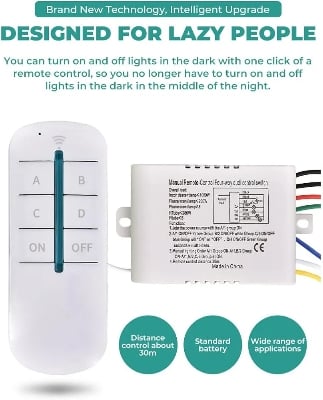 Picture of Switch & Remote Control - 4 Ways ON/Off 220V Digital Wireless Wall Light Receiver Transmitter Remote Control Switch Multicolor