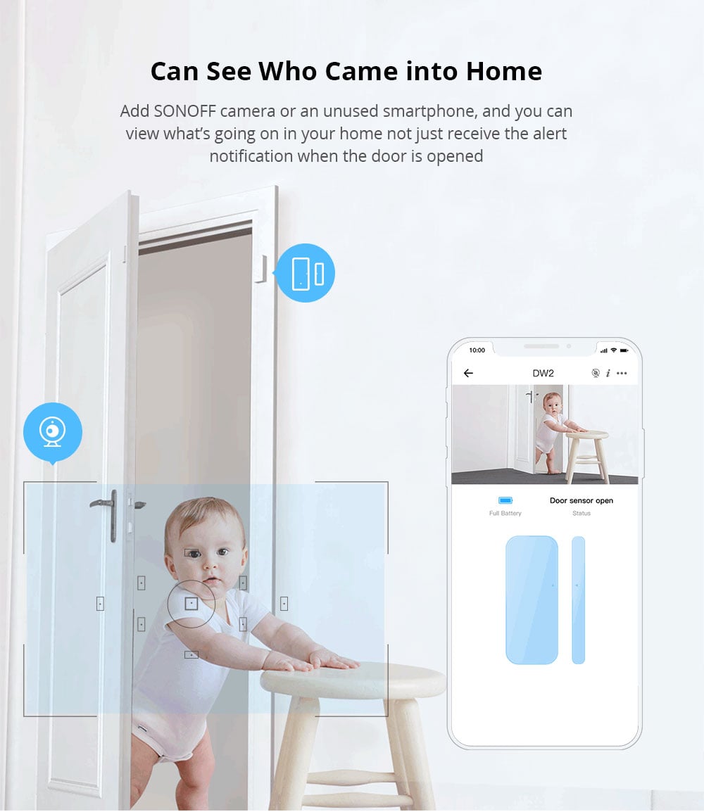 Picture of SONOFF DW1 433Mhz Door Window Wireless Automation Modules Sensor Compatible With RF Bridge for Smart Home Alarm Security E7WIN White