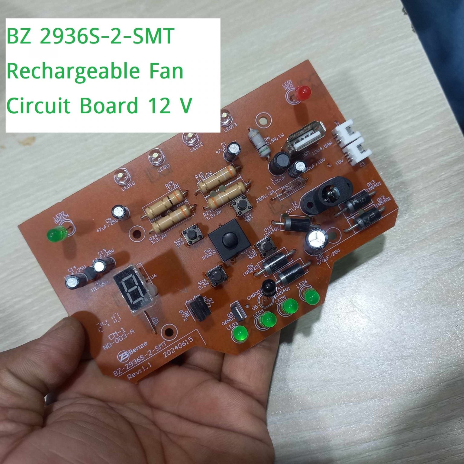 Picture of KN-2936S-2-SMT Rechargeable Fan Circuit Board LED Speed Display Battery Protection For 12V Battery Charger Fan Over Voltage Discharge Protection  For Kennedy Defender Sunca Charger Fan Multicolor