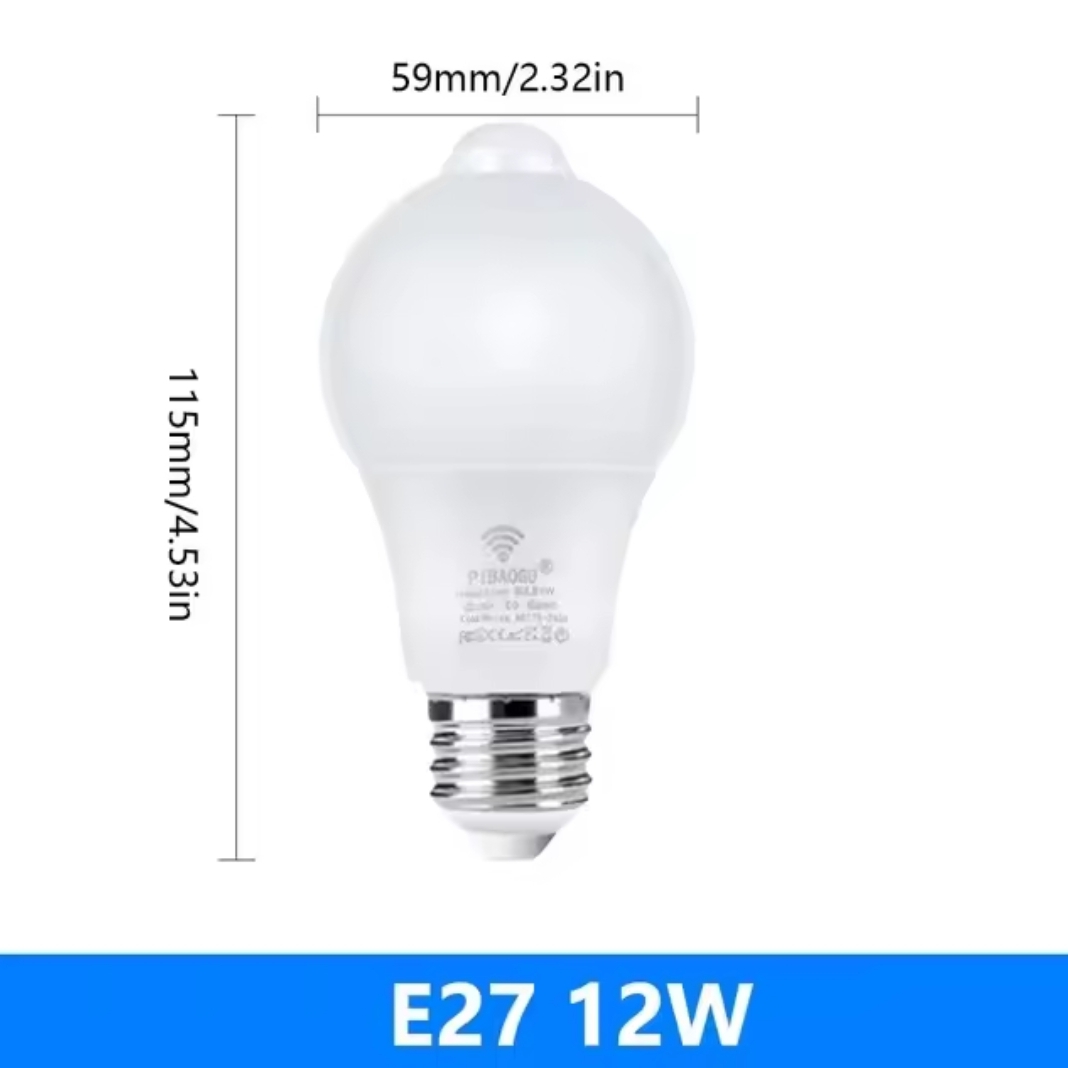 Picture of PIR Motion Sensor LED Bulb E27 12W AC85-265V Motion Sensor Night Light Stair Emergency Lamp For Home Kitchen Lighting White