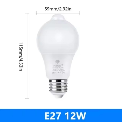 Picture of PIR Motion Sensor LED Bulb E27 12W AC85-265V Motion Sensor Night Light Stair Emergency Lamp For Home Kitchen Lighting White