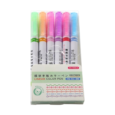 Picture of 6Pcs/Set Flower Line Shape Highlighter Pen Roller Tip Curve Liner Marker Kawaii Korean Stationery School Office Supplies Gifts Multicolor
