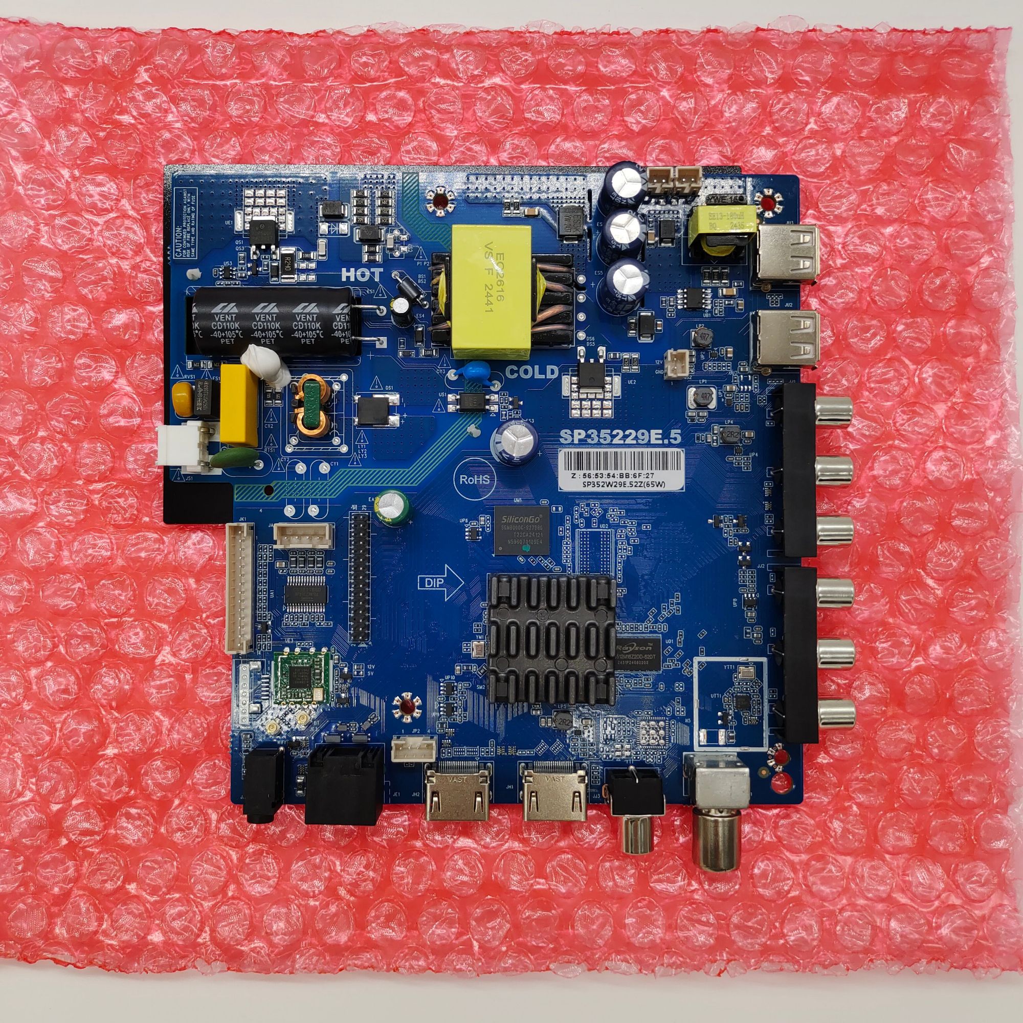 Picture of SP35229E.5 Bluetooth Vouce Control Smart WiFi LED TV Board with 35-110V Backlight Voltage and 1G + 8G Android 14 for 25W 35W 50W 32-42 Inches 
