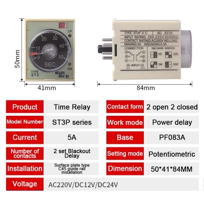 Picture of ST3P A Multi-Function Timer Relay with Base Socket AC220v /Off Delay Modes & 8-Pin Configuration Options 