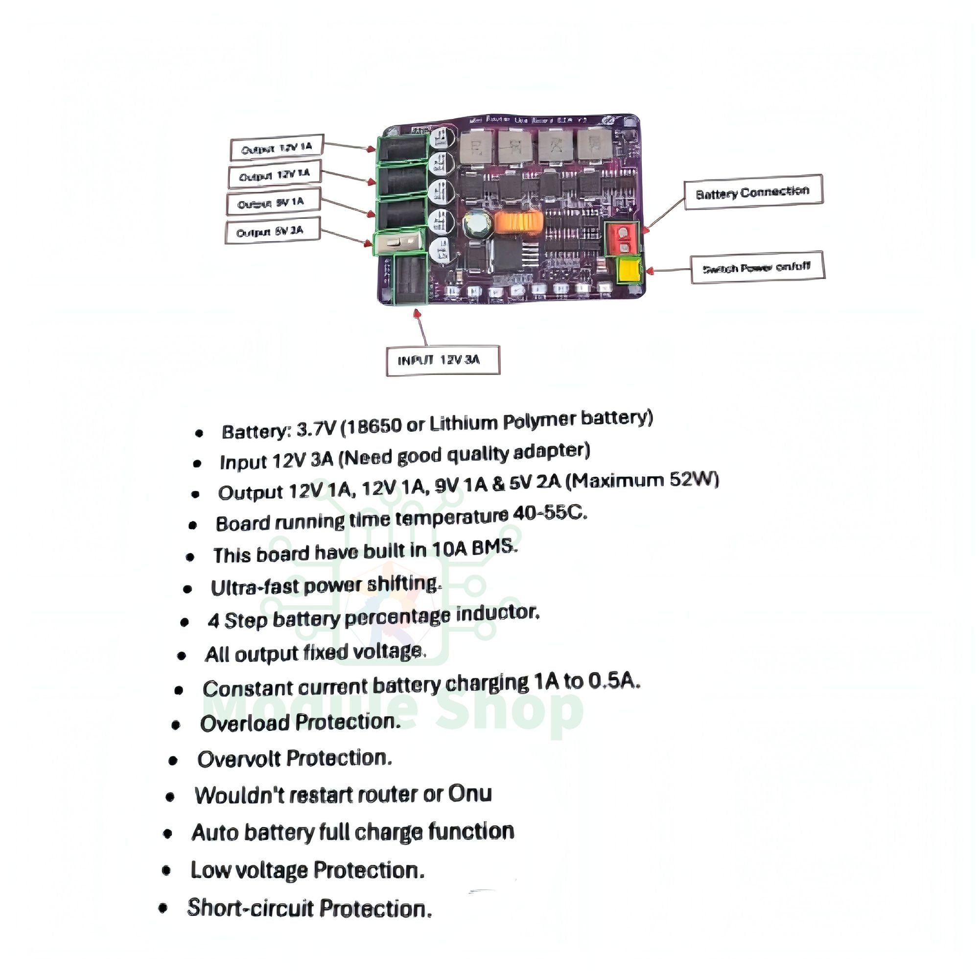 Picture of Mini DC Router UPS Circuit Board 52W V3 USB 5V 12V 9V Output 12V Battery Input Can Run WiFi Router Onu DVR XVR CCTV 52W