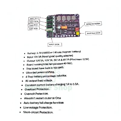 Picture of Mini DC Router UPS Circuit Board 52W V3 USB 5V 12V 9V Output 12V Battery Input Can Run WiFi Router Onu DVR XVR CCTV 52W