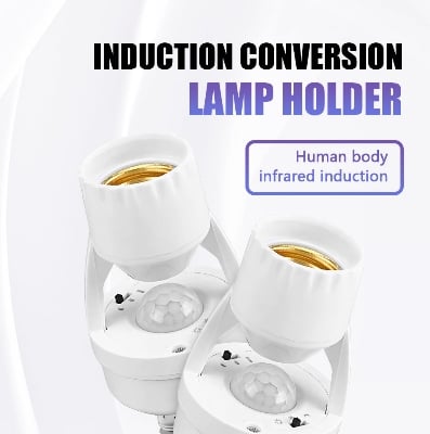 Picture of Human body infrared induction human body sensor E27 AC85-265V screw socket light bulb socket plug adapter motion sensor lamp base White